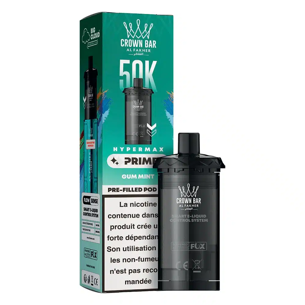 Cartouche compatible Al Fakher Hypermax Prime 50K Gum Mint, photographie du produit