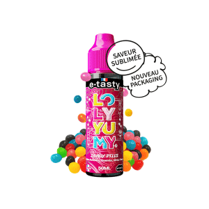 Flacon e-liquide E.Tasty Dragy Pills 50 ml sur fond neutre