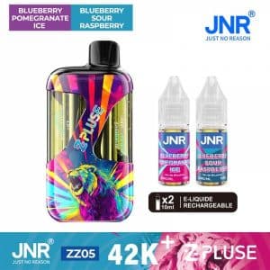 Appareil JNR ZPulse 42K — Blueberry Pomegranate Ice + Blueberry Sour Raspberry, photographie du modèle et de son conditionnement