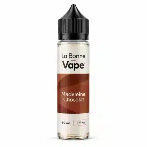 Flacon La Bonne Vape Madeleine Chocolat, e-liquide 50 ml, vue de face sur fond blanc