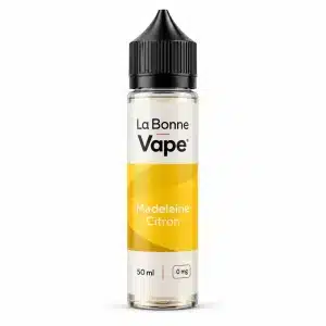Flacon La Bonne Vape Madeleine Citron, e-liquide 50 ml, vue de face sur fond blanc