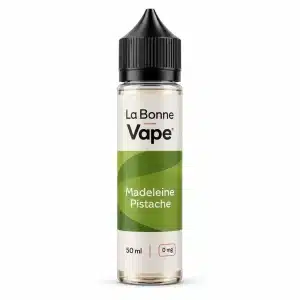 Flacon La Bonne Vape Madeleine Pistache, e-liquide 50 ml, vue de face sur fond blanc