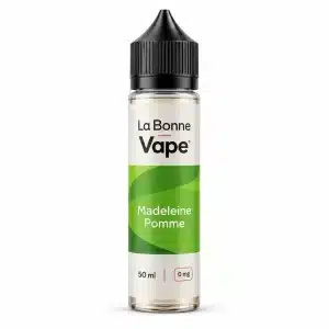 Flacon La Bonne Vape Madeleine Pomme, e-liquide 50 ml, vue de face sur fond blanc