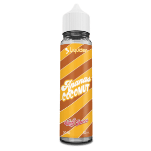 Vue frontale du flacon Liquideo Ananas Coconut Wpuff Flavors 50 ml, fond blanc