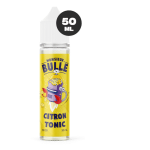 Vue de face du flacon d'e-liquide Liquideo Citron Tonic Monsieur Bulle 50 ml sur fond blanc