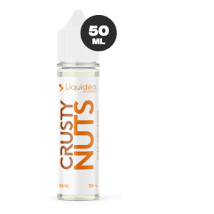 Flacon de la référence Liquideo Crusty Nuts Evolution, 50 ml, isolé sur fond clair