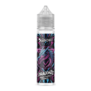 Vue frontale du flacon Liquideo Dragon Myrtille Framboise, 50 ml, sur fond blanc