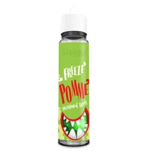 Vue frontale du flacon Liquideo Freeze Pomme 50 ml, fond blanc
