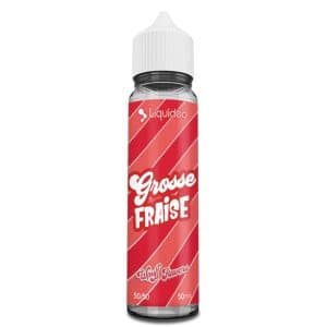 Vue frontale du flacon Liquideo Grosse Fraise Wpuff Flavors 50 ml, fond blanc