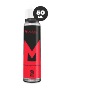 Vue frontale du flacon Liquideo Le M Fifty Salt 50 ml, fond blanc